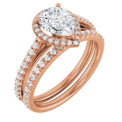 Pear Rose Gold Halo Lab Diamond Engagement Ring 