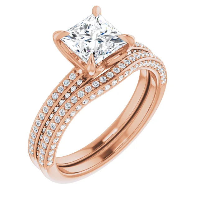 Princess Rose Gold Pave Lab Diamond Engagement Ring 