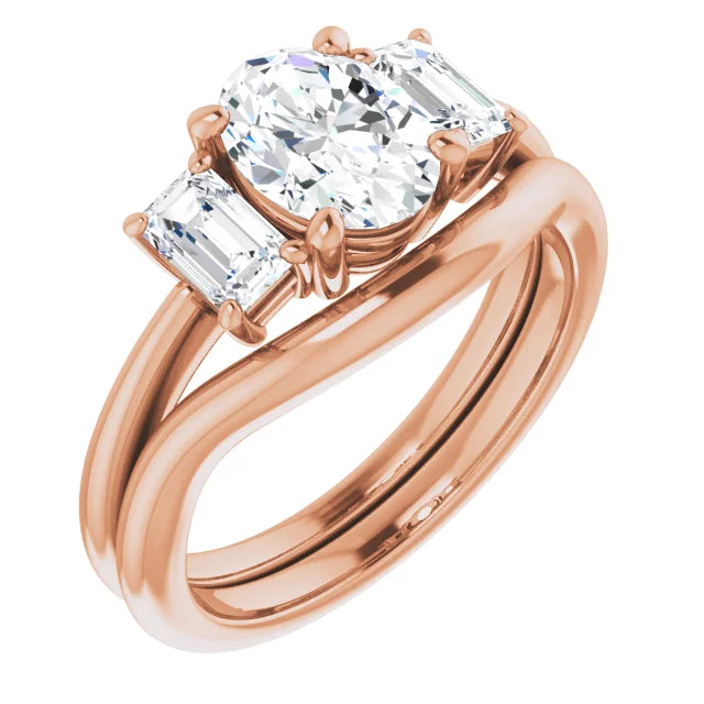 Oval Rose Gold Tri Stone Lab Diamond Engagement Ring