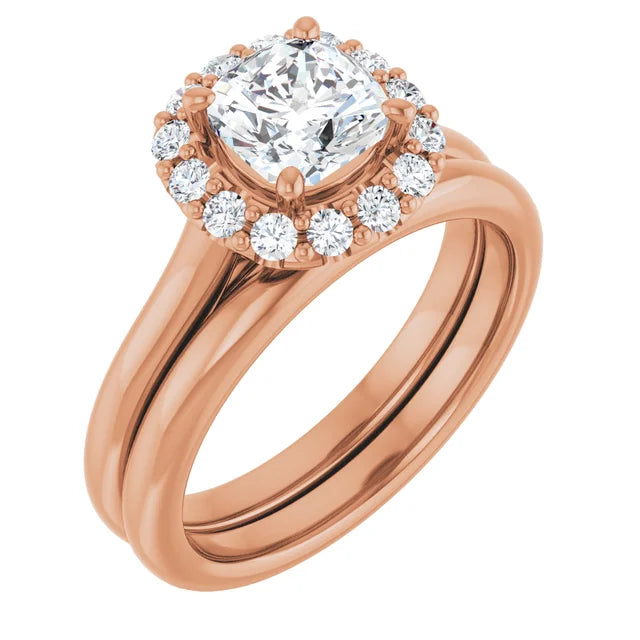 Cushion Halo Solitaire Rose Gold Lab Diamond Engagement Ring 