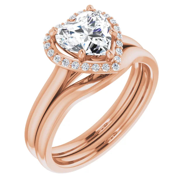 Heart Halo Solitaire Lab Diamond Engagement Ring Rose Gold. 