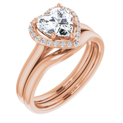 Heart Halo Solitaire Lab Diamond Engagement Ring Rose Gold. 