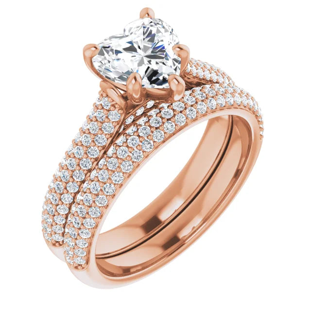 Heart Rose Gold Pave Lab Diamond Engagement Ring 