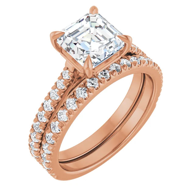Asscher Rose Gold Claw Set Style Engagement Ring