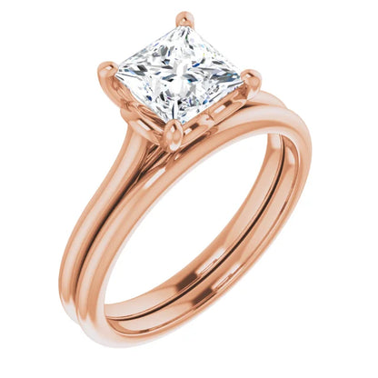 Princess Rose Gold Four Claw Solitaire Lab Diamond Engagement Ring 
