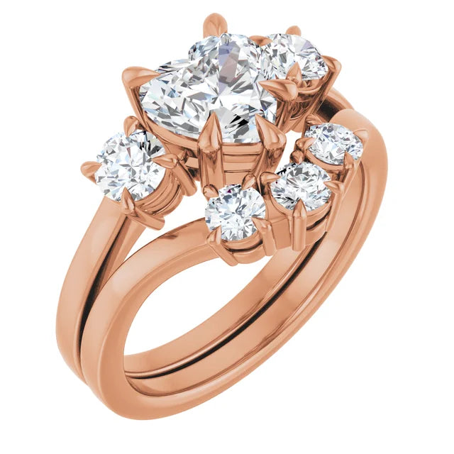 Heart Rose Gold Tri Stone Lab Diamond Engagement Ring 
