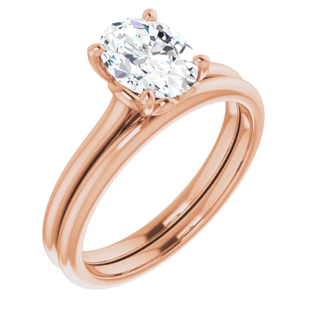 Oval Rose Gold Four Claw Solitaire Lab Diamond Engagement Ring 