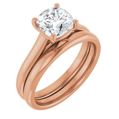 Four Claw Cushion Rose Gold Solitaire Lab Diamond Engagement Ring