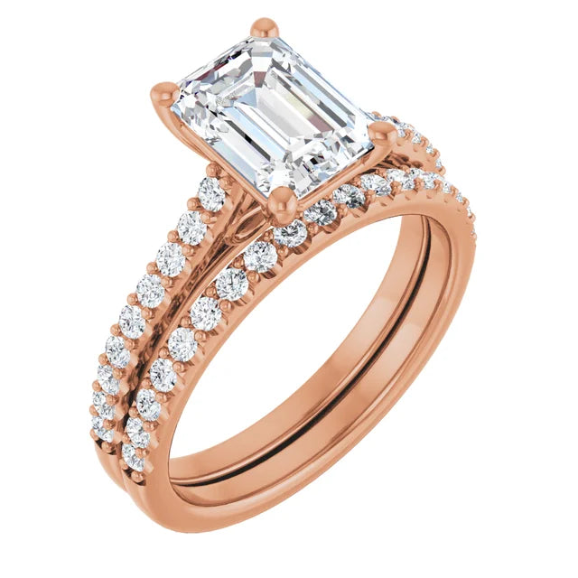 Emerald Rose Gold Pave Style Lab Diamond Engagement Ring 