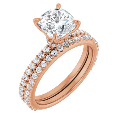 Cushion Rose Gold Claw Set Style Engagement Ring 