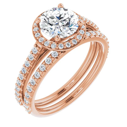 Round Brilliant Rose Gold Halo Lab Diamond Engagement Ring 