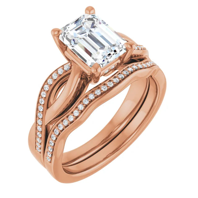 Emerald Rose Gold Claw Set Twist Style Engagement Ring 