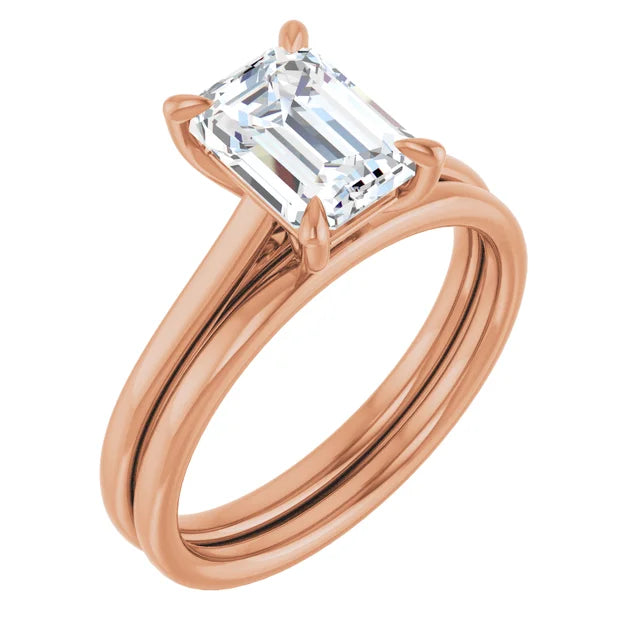 Emerald Rose Gold Four Claw Solitaire Lab Diamond Engagement Ring 