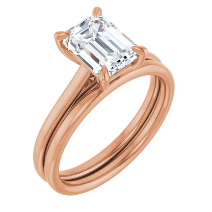 Emerald Rose Gold Four Claw Solitaire Lab Diamond Engagement Ring 