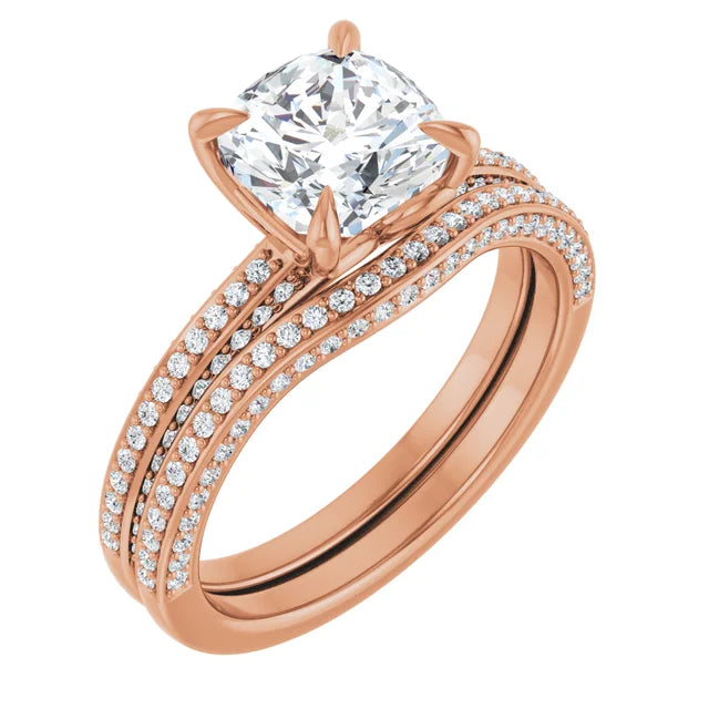 Cushion Rose Gold Pave Lab Diamond Engagement Ring 