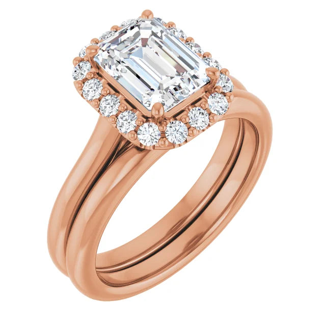 Emerald Halo Solitaire Rose Gold Lab Diamond Engagement Ring 