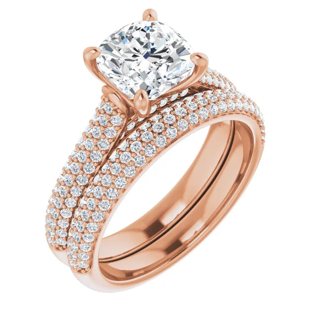 Cushion Rose Gold Pave Lab Diamond Engagement Ring 