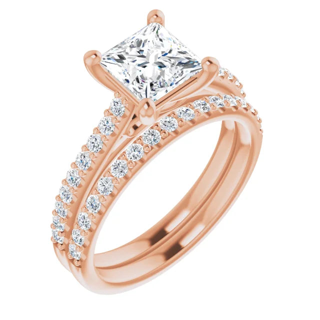 Princess Rose Gold Pave Style Lab Diamond Engagement Ring 