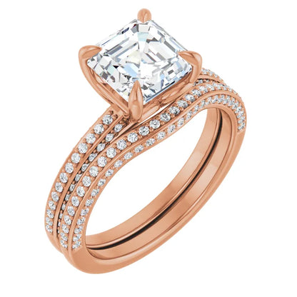 Asscher Rose Gold Pave Lab Diamond Engagement Ring 