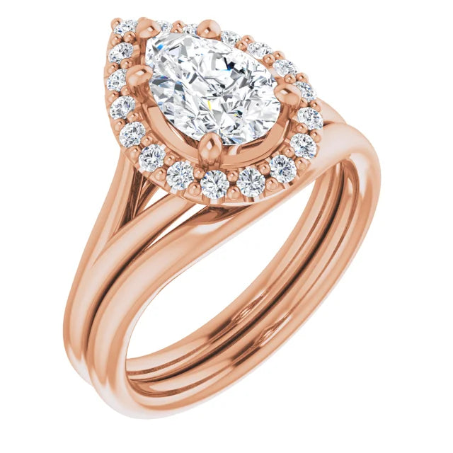 Pear Rose Gold Halo Solitaire Split Band Lab Diamond Engagement Ring 