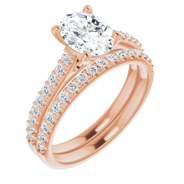 Oval Rose Gold Pave Style Lab Diamond Engagement Ring 