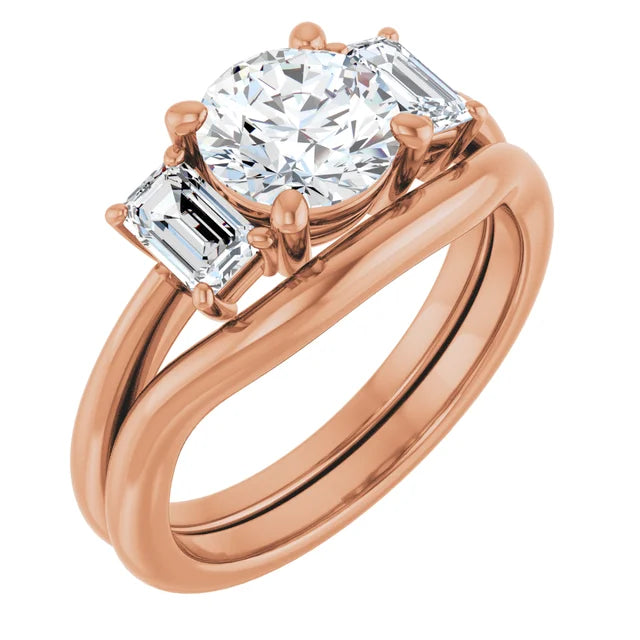 Round Brilliant Rose Gold Tri Stone Lab Diamond Engagement Ring