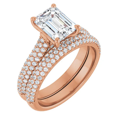 Emerald Rose Gold Pave Lab Diamond Engagement Ring 