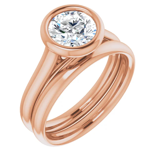 Round Brilliant Rose Gold Solitaire Bezel Lab Diamond Engagement Ring 