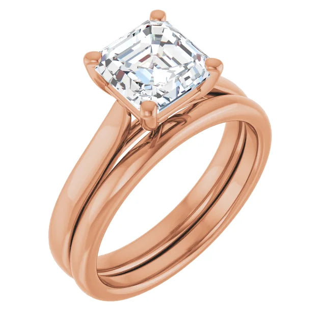 Four Claw Rose Gold Asscher Solitaire Engagement Ring