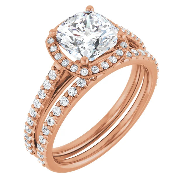Cushion Rose Gold Halo Lab Diamond Engagement Ring 