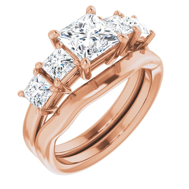 Princess Rose Gold Multi Stone Accent Style Engagement Ring