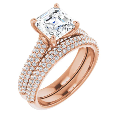 Asscher Rose Gold Pave Lab Diamond Engagement Ring 