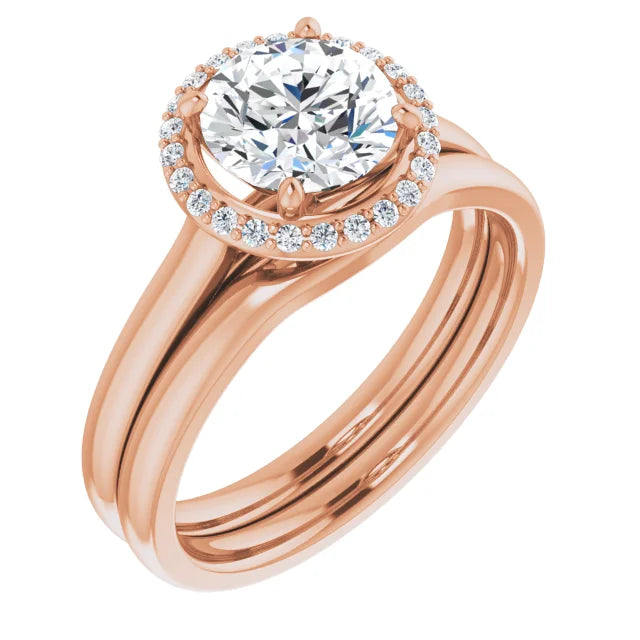 Round Brilliant Halo Solitaire Lab Diamond Engagement Ring Rose Gold. 