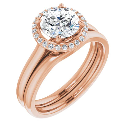 Round Brilliant Halo Solitaire Lab Diamond Engagement Ring Rose Gold. 