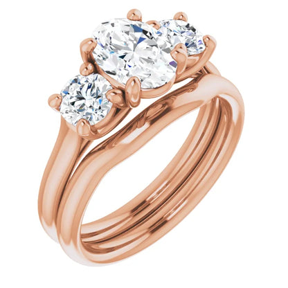 Oval Rose Gold Tri Stone Lab Diamond Engagement Ring