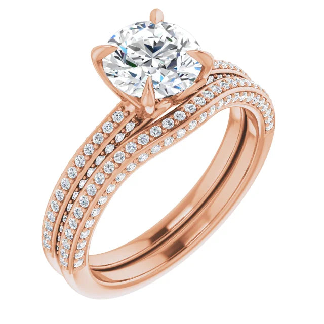 Round Brilliant Rose Gold Pave Lab Diamond Engagement Ring 