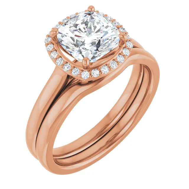 Cushion Halo Solitaire Lab Diamond Engagement Ring Rose Gold. 