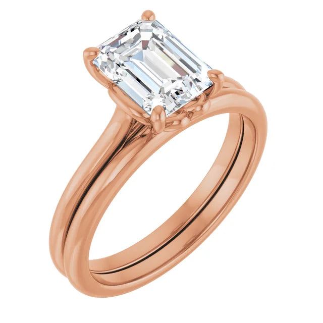 Emerald Rose Gold Four Claw Solitaire Lab Diamond Engagement Ring 