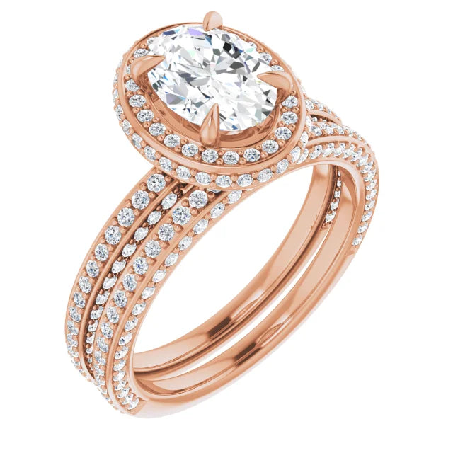 Oval Rose Gold Halo Pave Style Lab Diamond Engagement Ring 