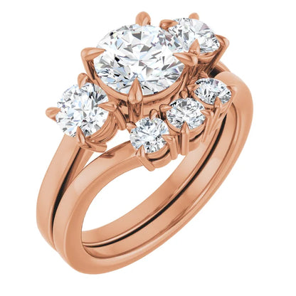 Round Brilliant Rose Gold Tri Stone Lab Diamond Engagement Ring 