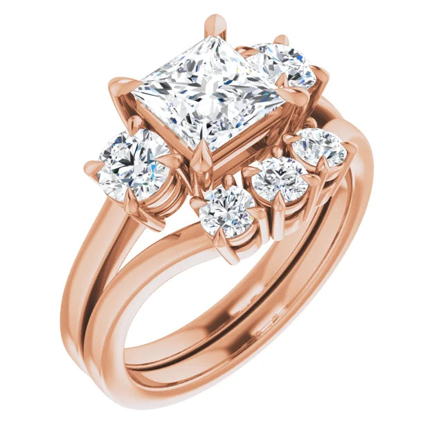 Princess Rose Gold Tri Stone Lab Diamond Engagement Ring 