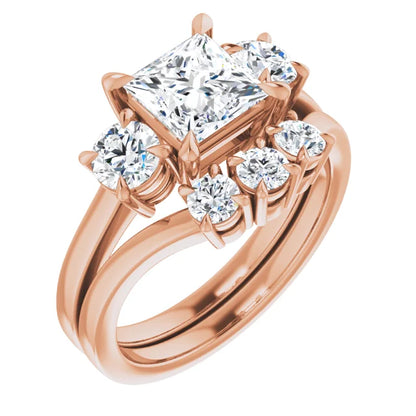 Princess Rose Gold Tri Stone Lab Diamond Engagement Ring 