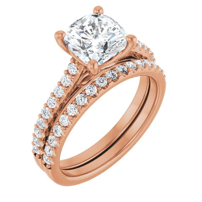 Cushion Rose Gold Pave Style Lab Diamond Engagement Ring 