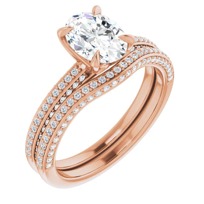 Oval Rose Gold Pave Lab Diamond Engagement Ring 