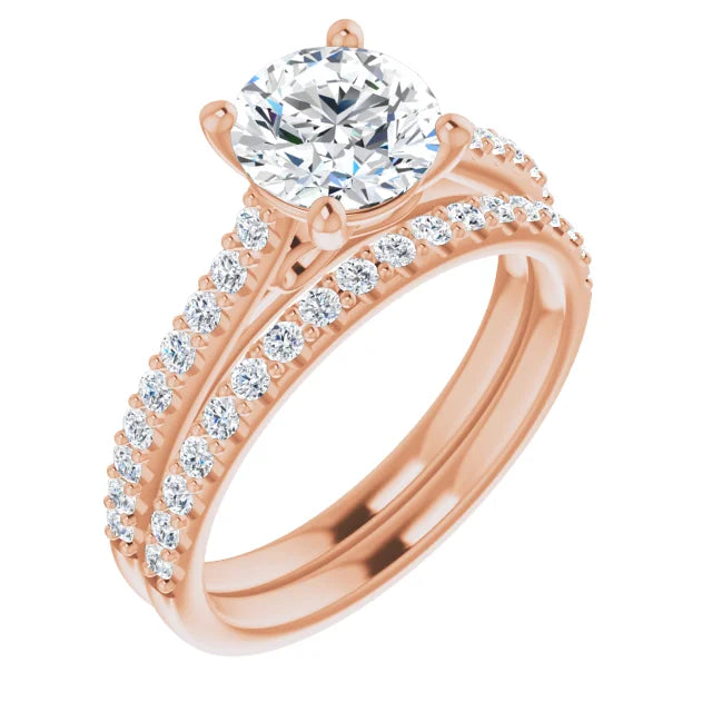 Round Brilliant Rose Gold Pave Style Lab Diamond Engagement Ring 