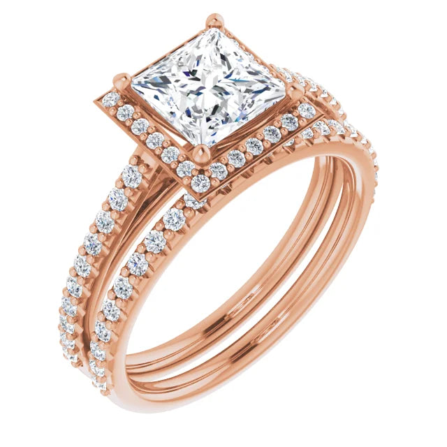 Princess Rose Gold Halo Lab Diamond Engagement Ring 