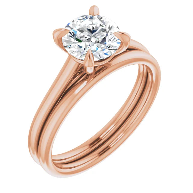 Round Brilliant Rose Gold Four Claw Solitaire Lab Diamond Engagement Ring 