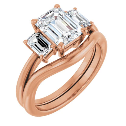Emerald Rose Gold Tri Stone Lab Diamond Engagement Ring