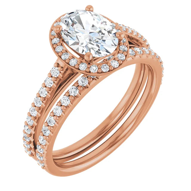 Oval Rose Gold Halo Lab Diamond Engagement Ring 