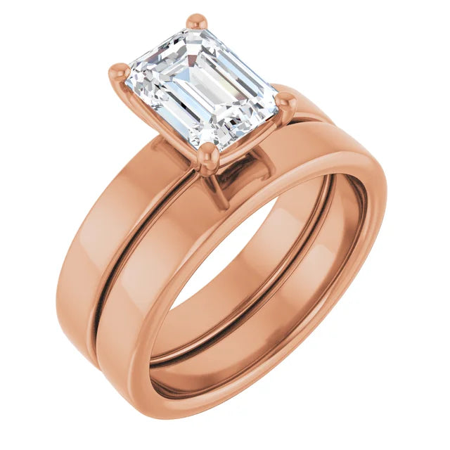 Emerald Rose Gold Wide Band Solitaire Engagement Ring